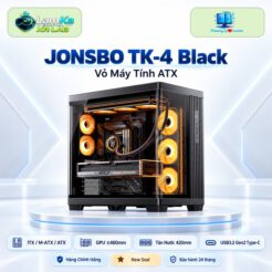 Vỏ case Jonsbo TK-4 Black trên đế tròn với nền công nghệ