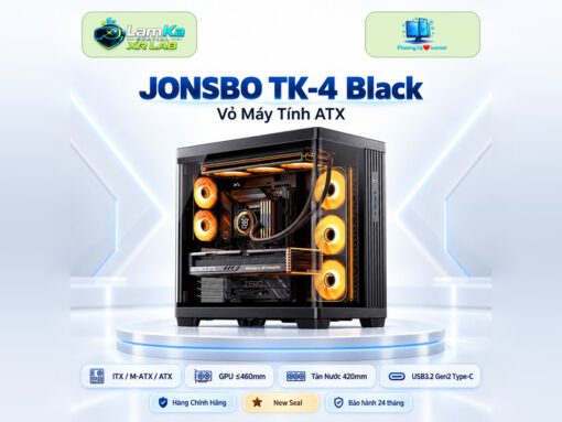 Vỏ case Jonsbo TK-4 Black trên đế tròn với nền công nghệ