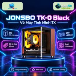 Vỏ máy tính Jonsbo TK-0 Black trên đế tròn với nền công nghệ