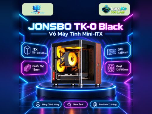 Vỏ máy tính Jonsbo TK-0 Black trên đế tròn với nền công nghệ