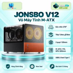 Vỏ case Jonsbo V12 trên đế tròn với nền công nghệ