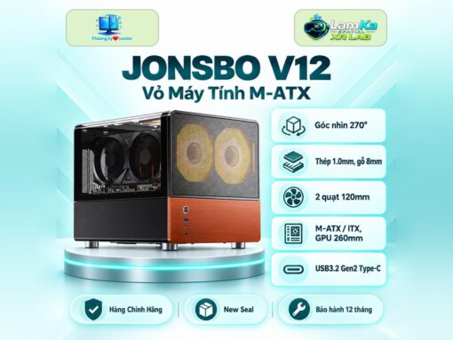 Vỏ case Jonsbo V12 trên đế tròn với nền công nghệ