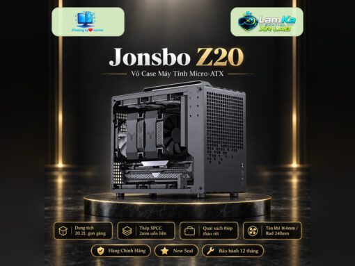 Vỏ case Jonsbo Z20 trên đế tròn với nền công nghệ