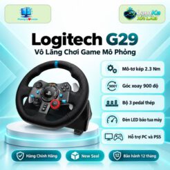 Vô lăng Logitech G29 Driving Force đặt trên đế tròn với nền công nghệ