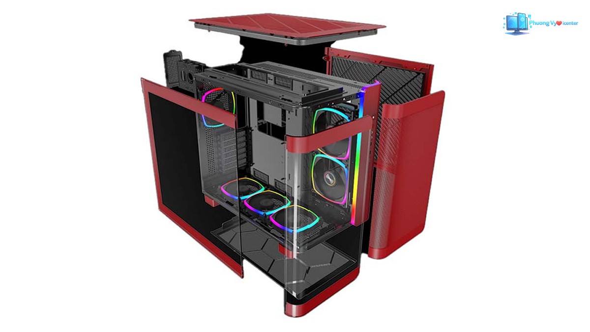 MONTECH KING 95 với các tấm vỏ tách rời, lộ khung bên trong và quạt RGB
