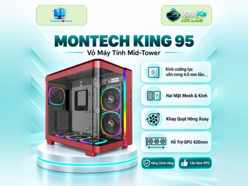 Vỏ máy tính MONTECH KING 95 trên đế tròn với nền công nghệ