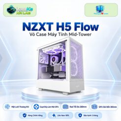 Vỏ case NZXT H5 Flow White trên đế tròn với nền công nghệ