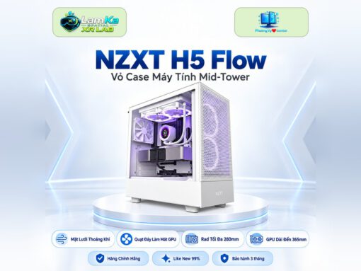 Vỏ case NZXT H5 Flow White trên đế tròn với nền công nghệ