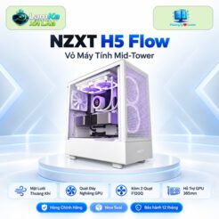 Vỏ máy tính NZXT H5 Flow All White trên đế tròn với nền công nghệ