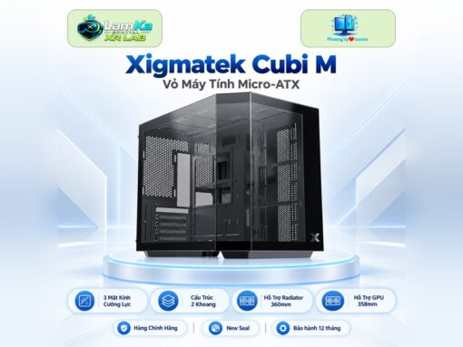 Vỏ case Xigmatek Cubi M trên đế tròn, nổi bật giữa nền công nghệ