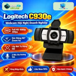 Webcam Logitech C930e trên đế tròn với nền công nghệ