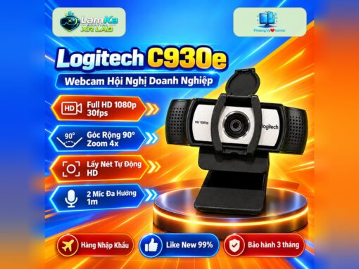 Webcam Logitech C930e trên đế tròn với nền công nghệ