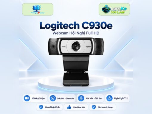 Webcam Logitech C930e trên đế tròn với phông nền công nghệ